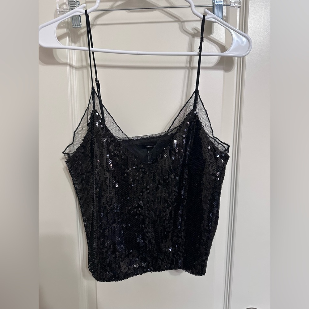 Never worn Forever 21 Black Sequin Camisole with adjustable straps